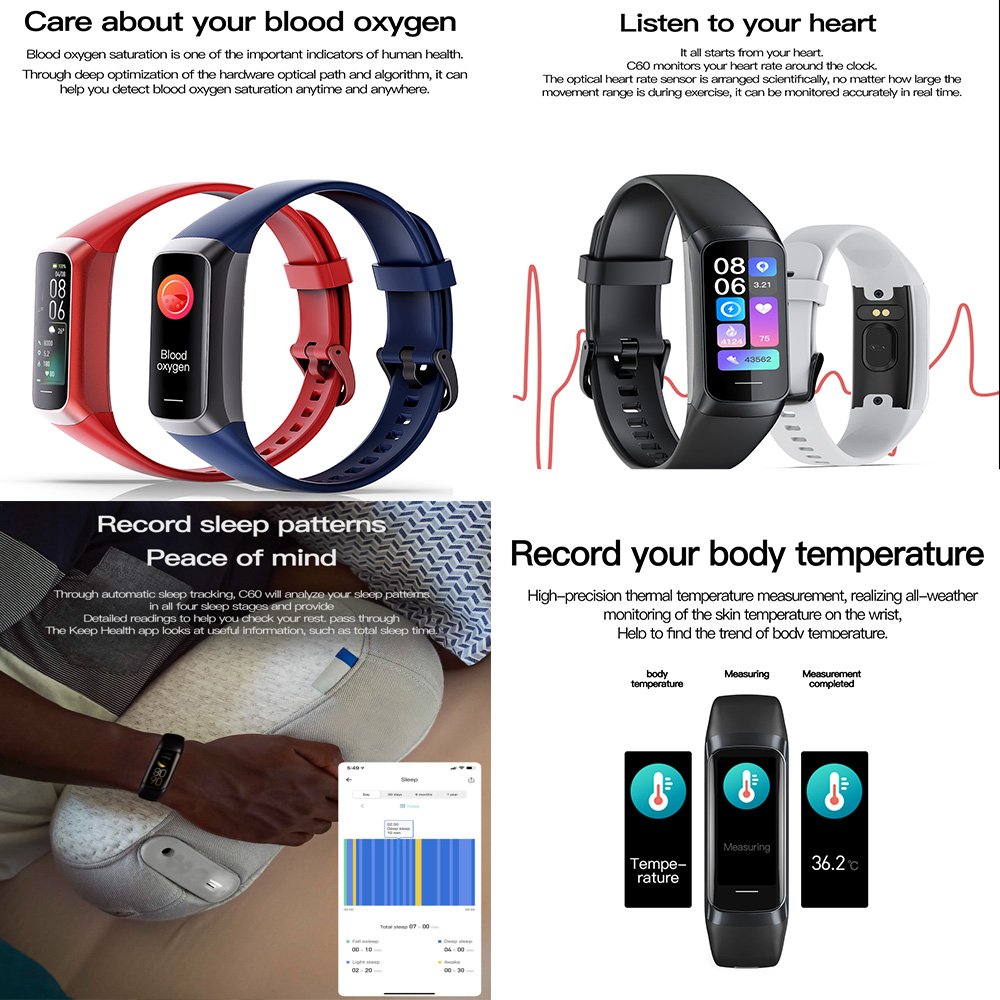 2024 Trending products sport digital smart watch AMOLED screen wearable device bracelet C60 sport wear smart watch band